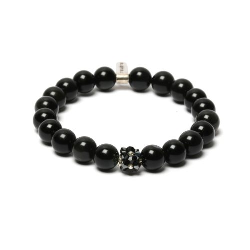 MONTHS obszidián karkötő SWAROVSKI kristályokkal 