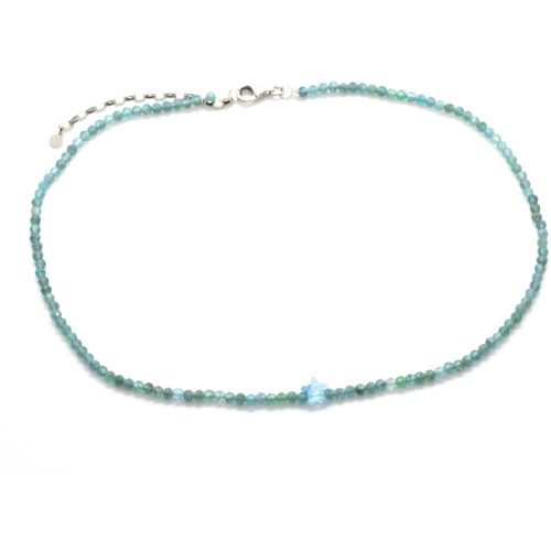 Ezüst nyaklánc apatit gyöngyökkel és SWAROVSKI csillaggal