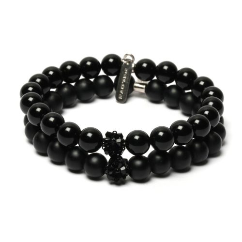 YOU&I női ónix/férfi bazalt karkötő SWAROVSKI kristályokkal 